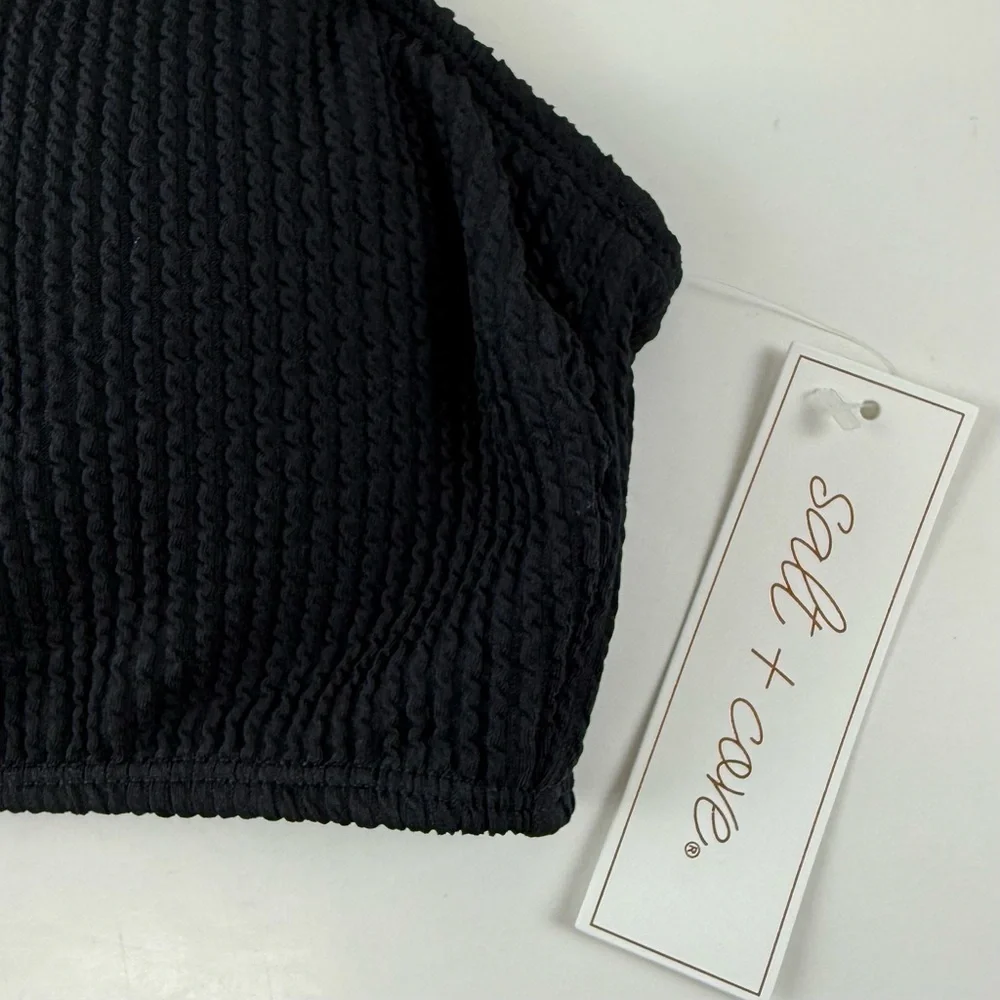 Salt + Cove Bikini Top Juniors Size Large Black Ribbed One Strap Swim NWT